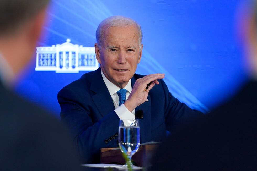 President Joe Biden speaks during a meeting with the President's Council of Advisors on...