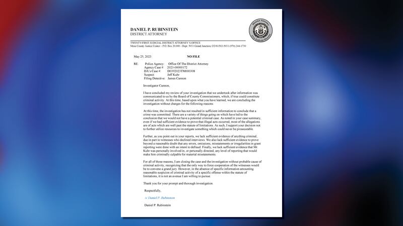 The letter issued by Dan Rubinstein closing the investigation.