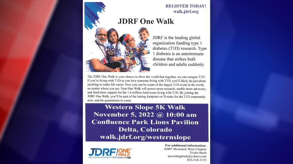 The event poster for the Second Annual Juvenile Diabetes Research Foundation 5k Walk.