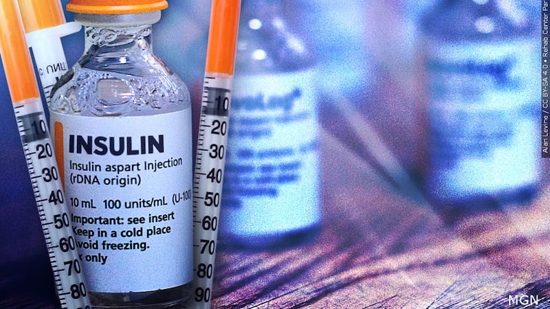 Insulin bottles and syringes.